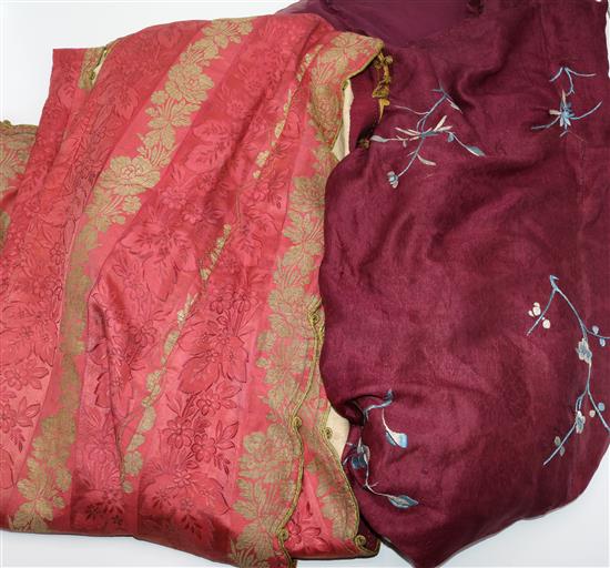 A Turkish brocade red ground robe and a Chinese purple ground rug(-)